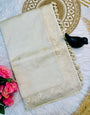 Rhapsodic Off White Embroidery Work Tussar Silk Saree With Ethereal Blouse Piece