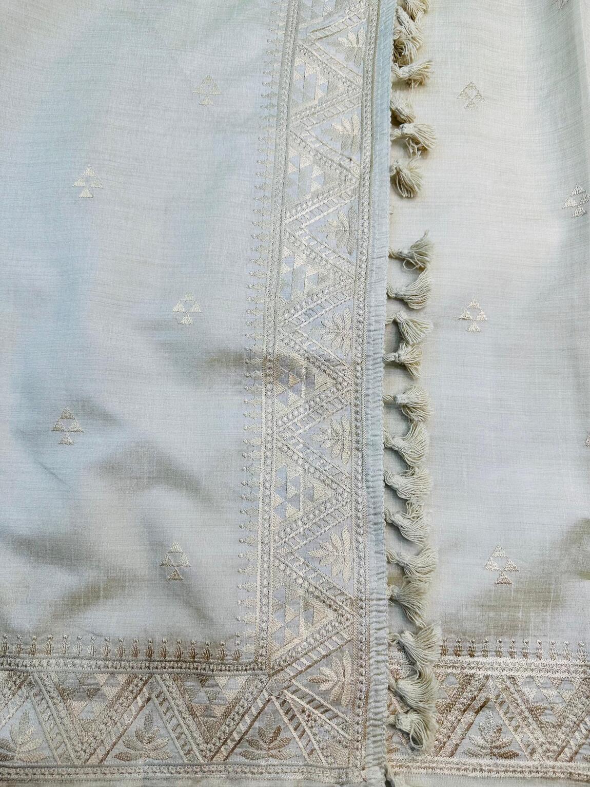 Rhapsodic Off White Embroidery Work Tussar Silk Saree With Ethereal Blouse Piece