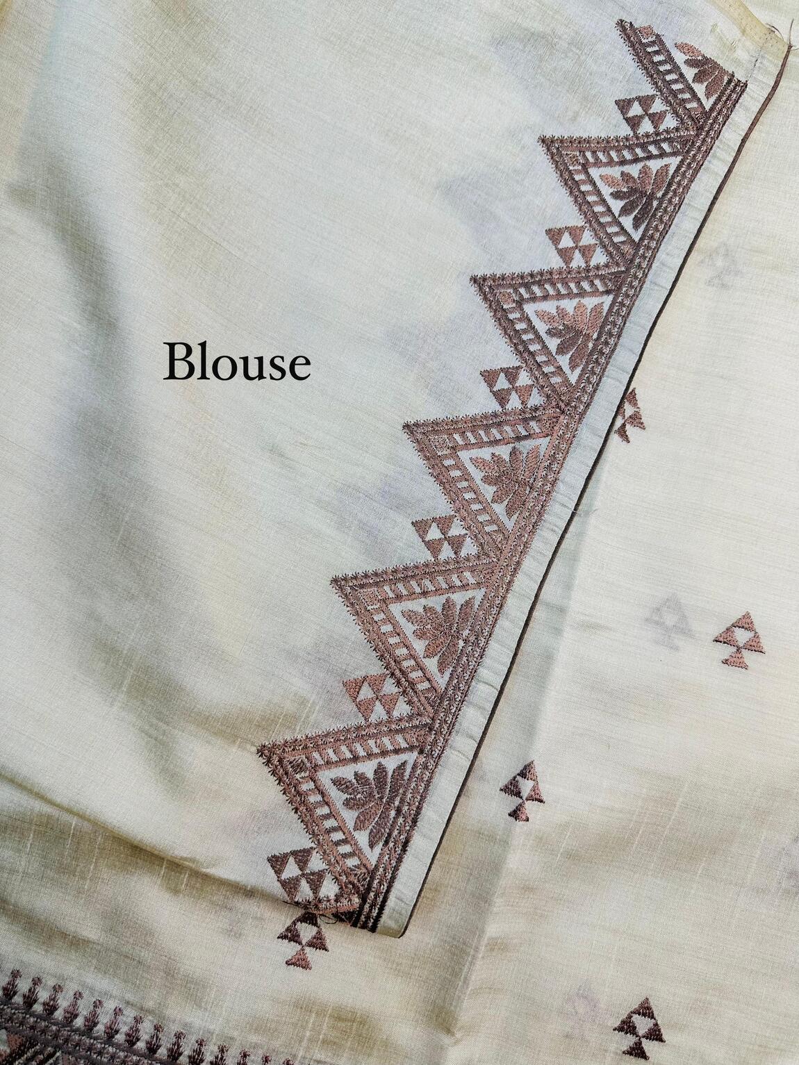 Diaphanous Off White Embroidery Work Tussar Silk Saree With Scrupulous Blouse Piece