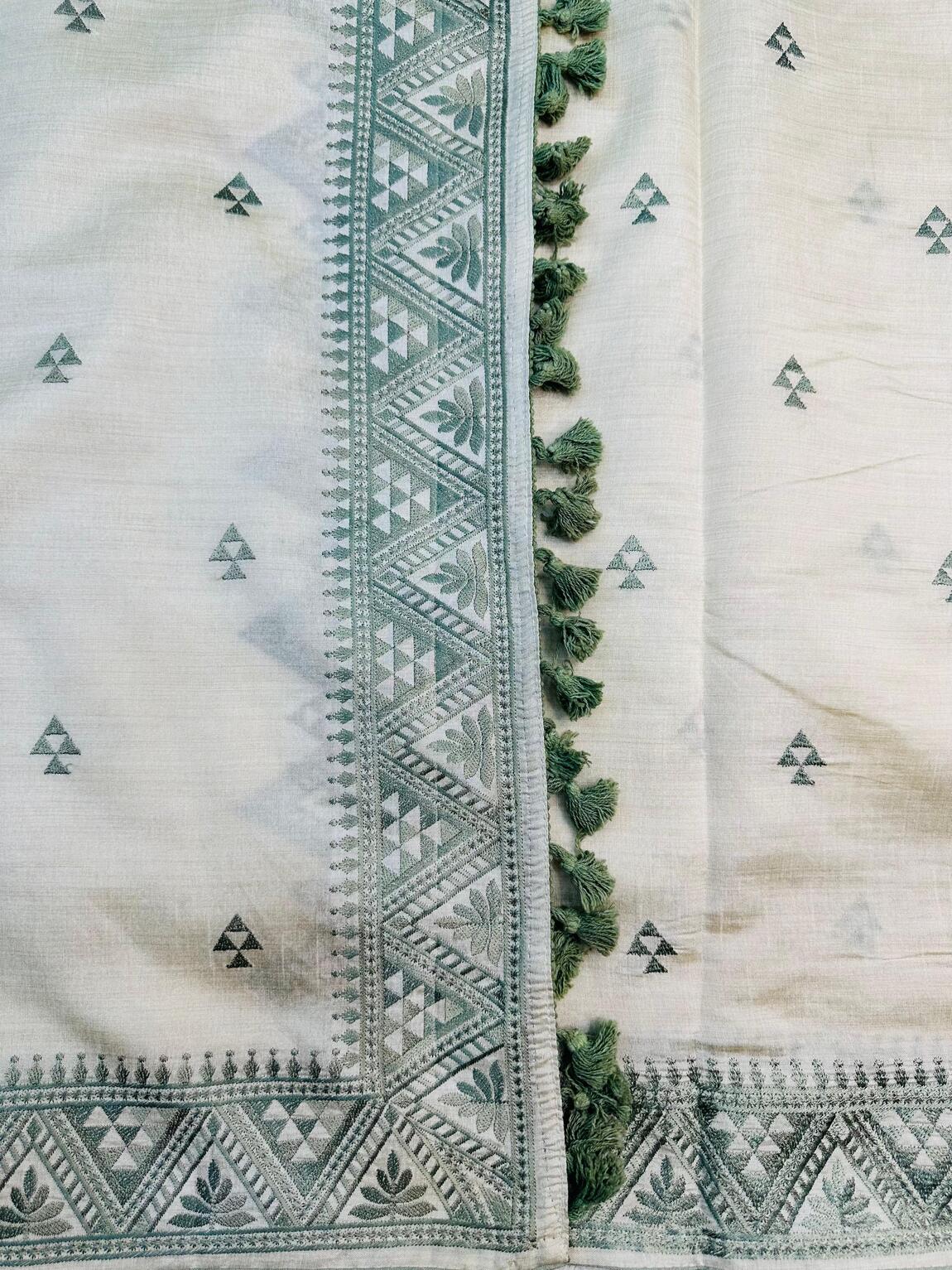 Nebula Off White Embroidery Work Tussar Silk Saree With Staggering Blouse Piece