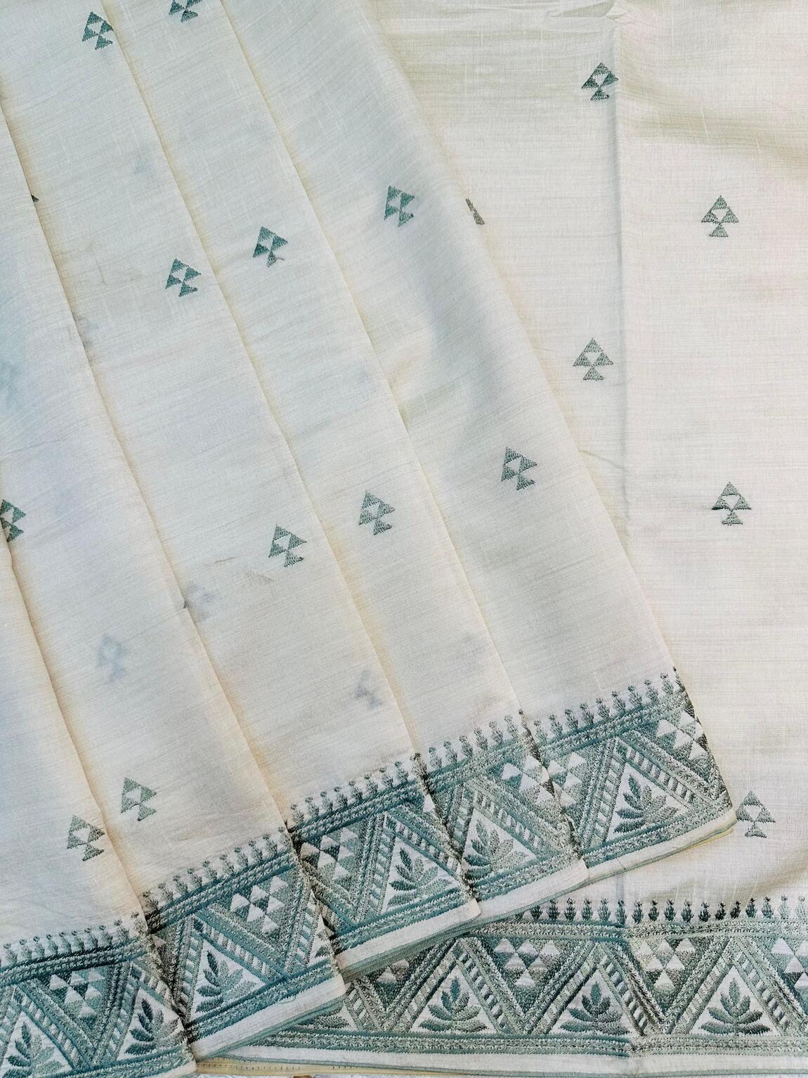 Nebula Off White Embroidery Work Tussar Silk Saree With Staggering Blouse Piece