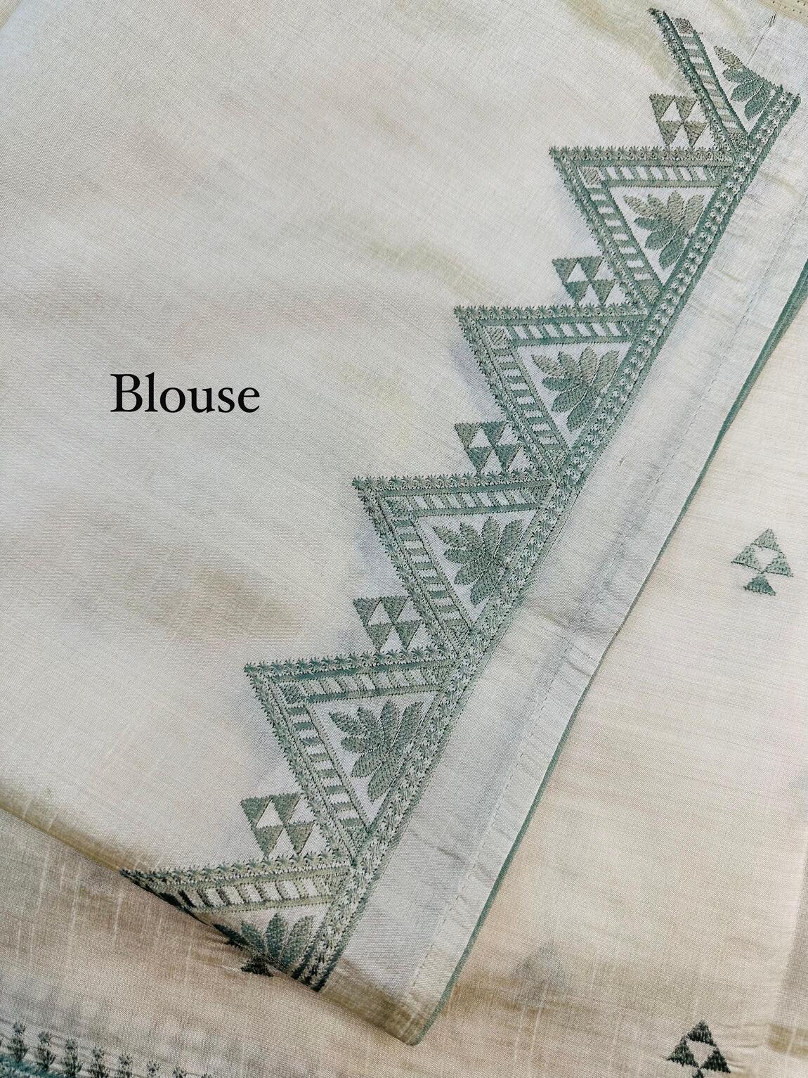 Nebula Off White Embroidery Work Tussar Silk Saree With Staggering Blouse Piece