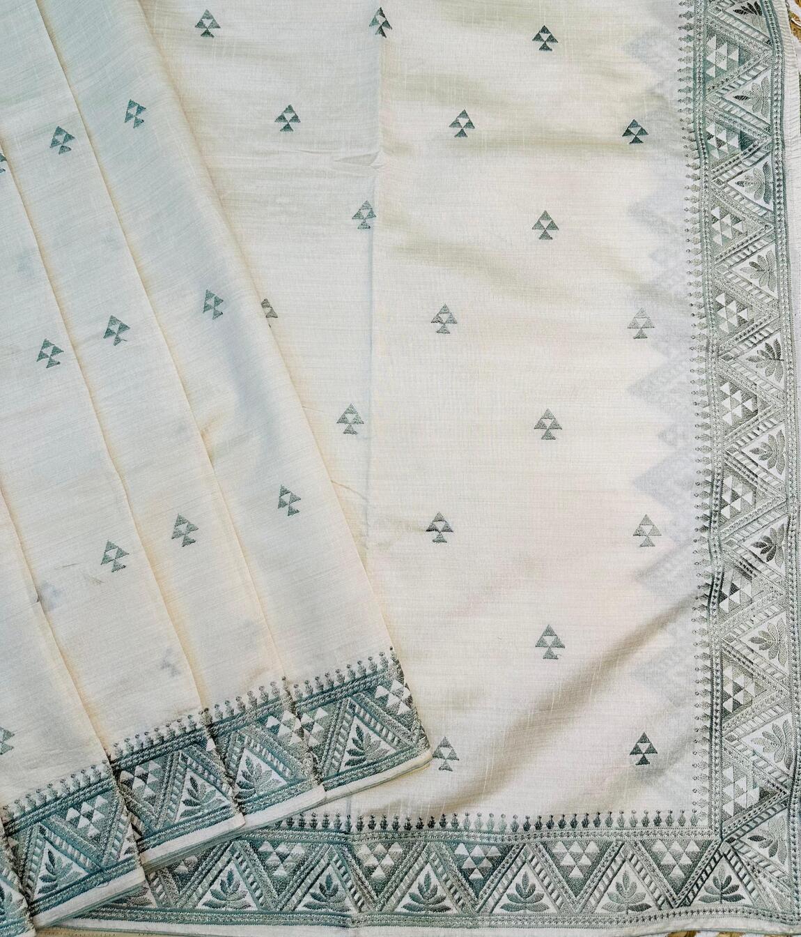 Nebula Off White Embroidery Work Tussar Silk Saree With Staggering Blouse Piece