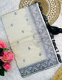 Super extravagant Off White Embroidery Work Tussar Silk Saree With Sophisticated Blouse Piece