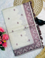 Tantalizing Off White Embroidery Work Tussar Silk Saree With Super classy Blouse Piece