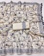 Opulent Beige Embroidery Work Tussar Silk Saree With Aplomb Blouse Piece