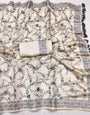 Profuse Beige Embroidery Work Tussar Silk Saree With Enchanting Blouse Piece
