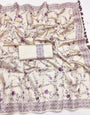 Groovy Beige Embroidery Work Tussar Silk Saree With Alluring Blouse Piece