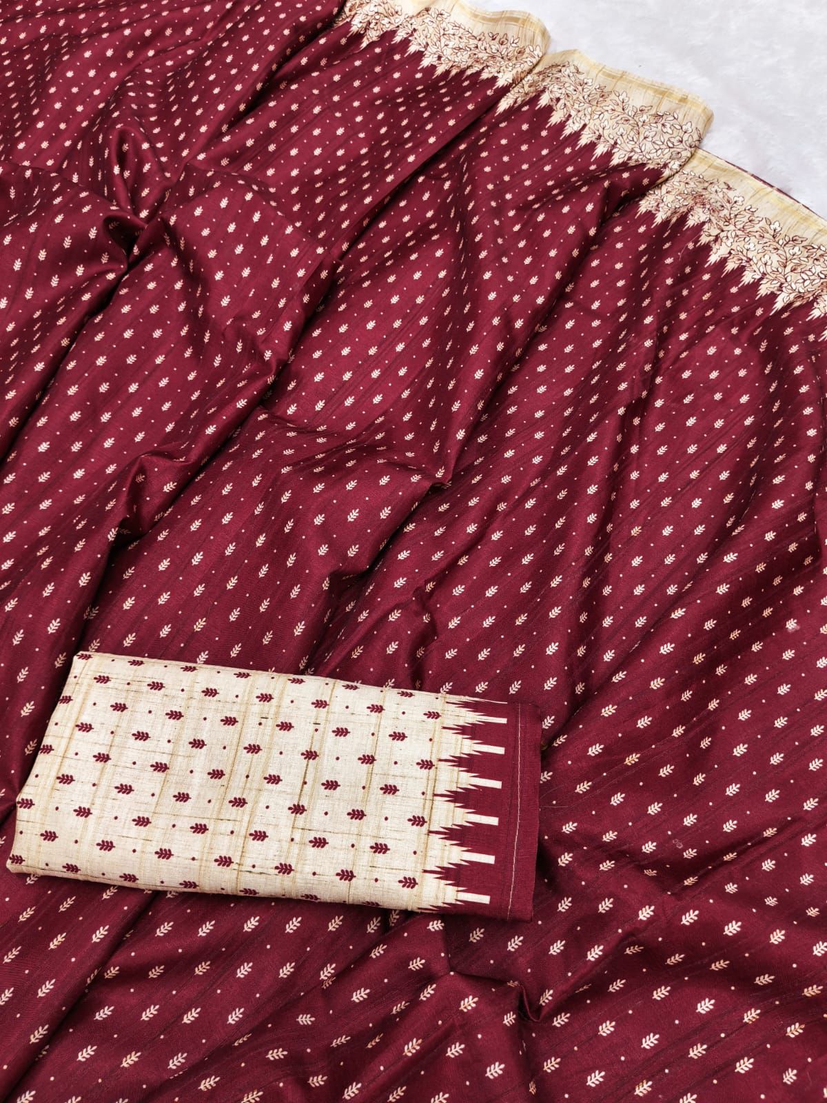Dazzling Maroon Embroidery Work Tussar Silk Saree With Splendiferous Blouse Piece