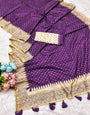Amazing Purple Embroidery Work Tussar Silk Saree With Allure Blouse Piece