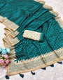 Sizzling Rama Embroidery Work Tussar Silk Saree With Felicitous Blouse Piece