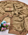 Desiring Beige Embroidery Work Tussar Silk Saree With Inspiring Blouse Piece