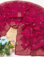 Glittering Dark Pink Embroidery Work Tussar Silk Saree With Glorious Blouse Piece