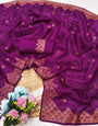 Chatoyant Purple Embroidery Work Tussar Silk Saree With Hypnotic Blouse Piece