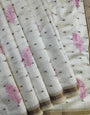 Delightful Off White Embroidery Work Tussar Silk Saree With Traditional Blouse Piece
