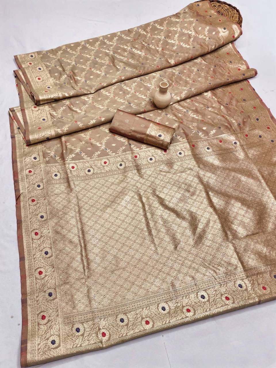 Most Scintilla Beige Soft Banarasi Silk Saree With Felicitous Blouse Piece