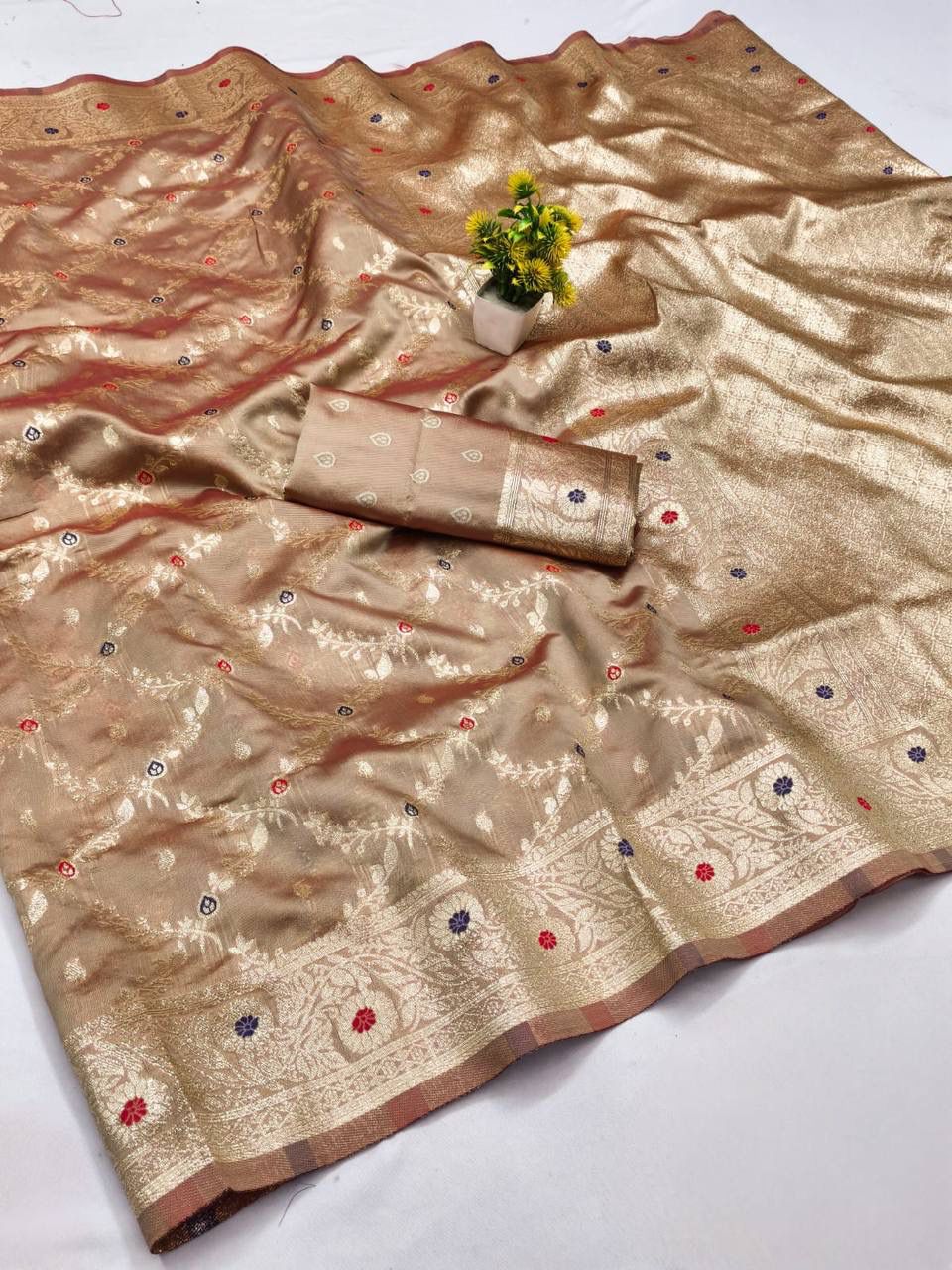 Most Scintilla Beige Soft Banarasi Silk Saree With Felicitous Blouse Piece