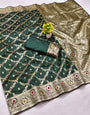 Fugacious Dark Green Soft Banarasi Silk Saree With Forbearance Blouse Piece