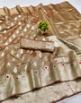 Enchanting Beige Soft Banarasi Silk Saree With Super extravagant Blouse Piece