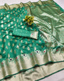 Artistic Green Soft Banarasi Silk Saree With Most Devastating Blouse Piece