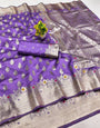 Amazing Lavender Soft Banarasi Silk Saree With Invaluable Blouse Piece