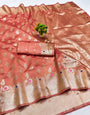 Vibrant Peach Soft Banarasi Silk Saree With Alluring Blouse Piece