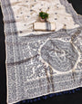Nectarous Off White Embroidery Work Tussar Silk Saree With Sumptuous Blouse Piece