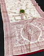 Beauteous Off White Embroidery Work Tussar Silk Saree With Classic Blouse Piece