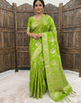 Confounding Parrot Banarasi Dola Silk Saree With Aplomb Blouse Piece