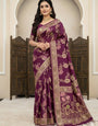 Quixotic Wine Banarasi Dola Silk Saree With Murmurous Blouse Piece