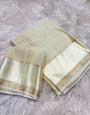 Resplendent Off White Banarasi Viscose Silk Saree With Lissome Blouse Piece