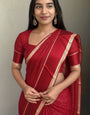 Captivating Red Banarasi Viscose Silk Saree With Flamboyant Blouse Piece