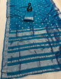 Incomparable Rama Pure Zari Weaving Banarasi Silk Saree With Stunning Blouse Piece