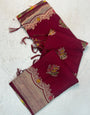 Snazzy Maroon Banarasi Georgette Silk Saree With Vestigial Blouse Piece