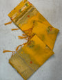 Quintessential Yellow Banarasi Georgette Silk Saree With Beleaguer Blouse Piece