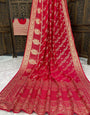 Proficient Red Banarasi Dola Silk Saree With Skinny Blouse Piece