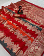 Desiring Multicolor Pure Zari Weaving Banarasi Silk Saree With Magnetic Blouse Piece