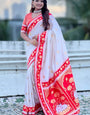 Moiety Off White Banarasi Pichwai Silk Saree With Vestigial Blouse Piece