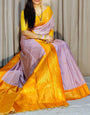 Symmetrical Lavender Pure Zari Weaving Banarasi Silk Saree With Imaginative Blouse Piece