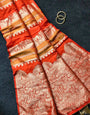 Luxuriant Orange Banarasi Dola Silk Saree With Engrossing Blouse Piece