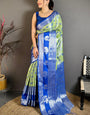 Extraordinary Pista Kanjivaram Silk Saree With Profuse Blouse Piece