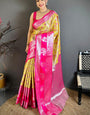 Stylish Yellow Kanjivaram Silk Saree With Devastating Blouse Piece
