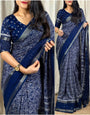 Sapphire Blue Printed Dola Silk Saree