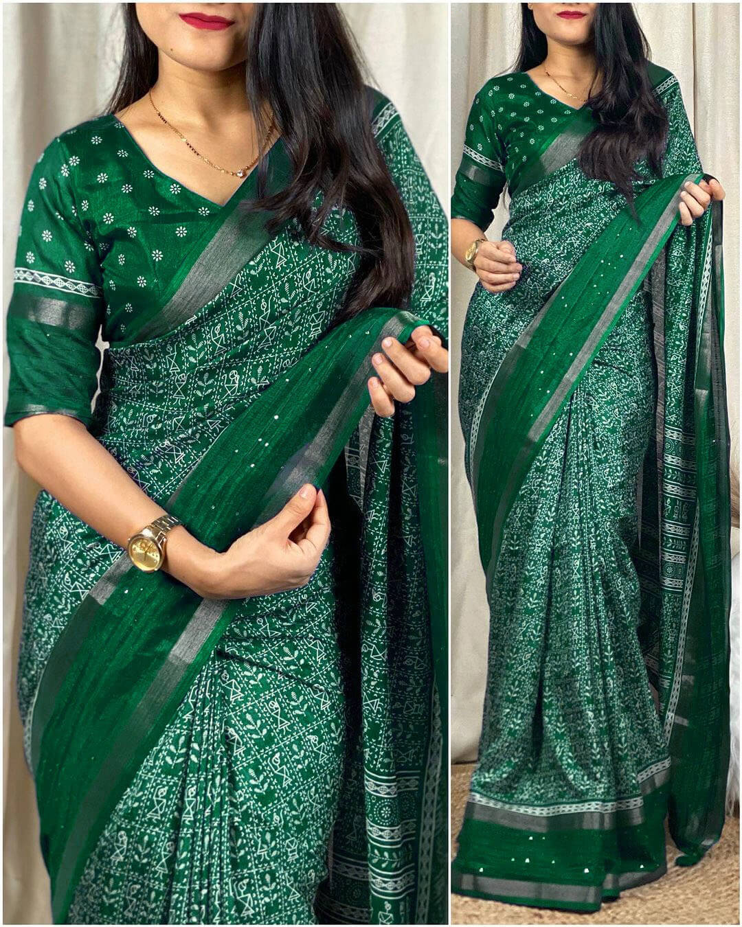 Jewel Green Printed Dola Silk Saree