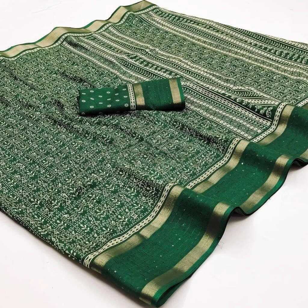 Jewel Green Printed Dola Silk Saree