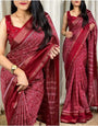 Paprika Maroon Printed Dola Silk Saree