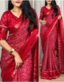 Crimson Red Printed Dola Silk Saree