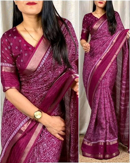 Jazzberry Purple Printed Dola Silk Saree