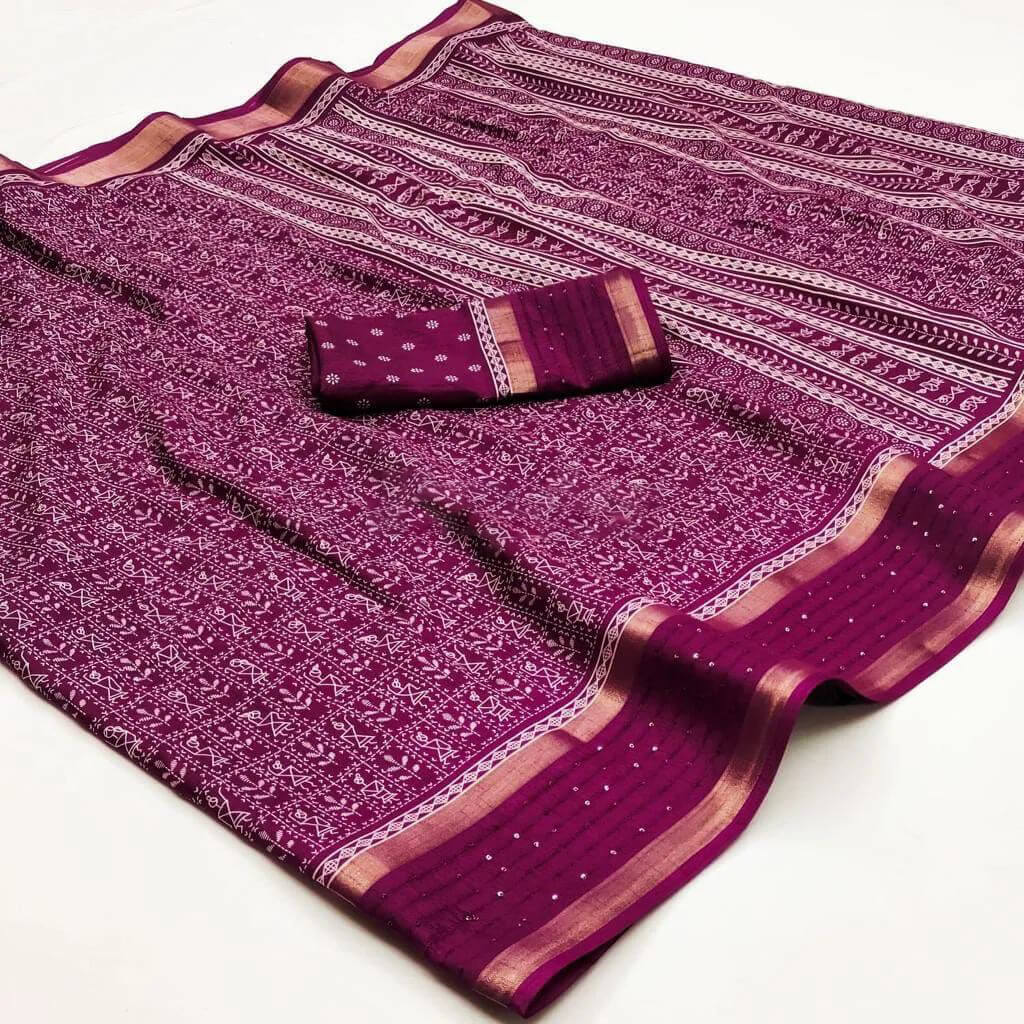 Jazzberry Purple Printed Dola Silk Saree