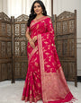 Most Smashing Dark Pink Banarasi Dola Silk Saree With Lustrous Blouse Piece